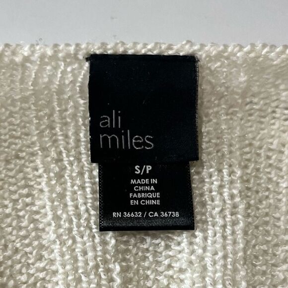 Ali Miles Crochet Open Front Cardigan Sweater Cable Ribbed Knit Cream Size Small - Picture 6 of 8